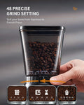 Electric Burr Grinder with 48 Settings, Stainless Steel, Silver