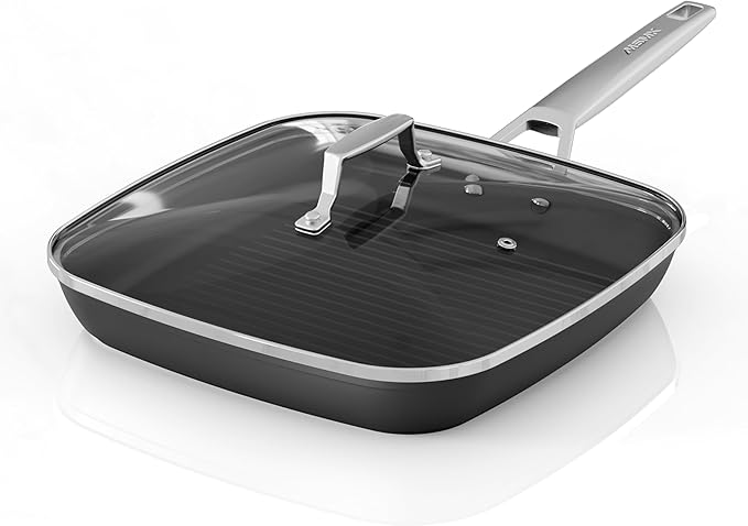 Grill Pan with Lid, 9.5-Inch Square Non-Stick Aluminum