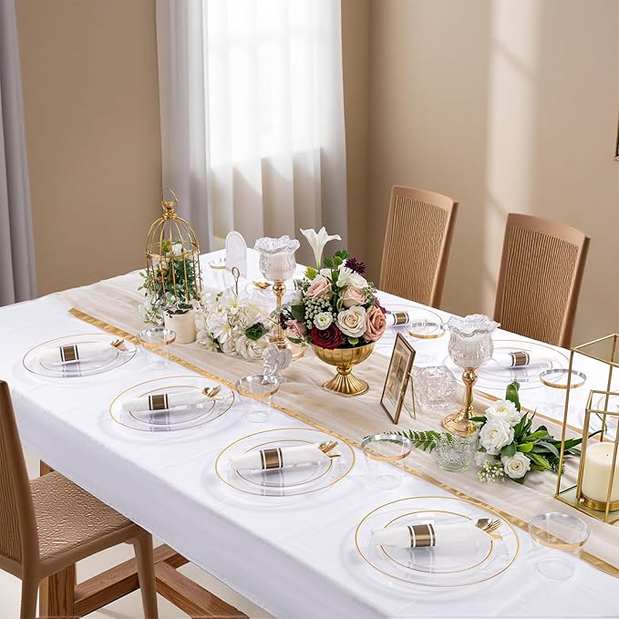 Gold-Rimmed Clear Plastic Plates, 175-Piece Set for 25 Guests