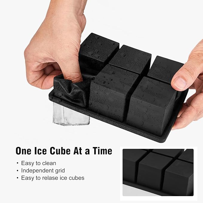Samuelworld Large Ice Cube Tray with Lid and Bin: 2 Inch Silicone Old Fashioned Ice Cube Mold with Lid and Bin, Big Square Ice Cube Maker for Whiskey-3 Color (With Ice Tong)