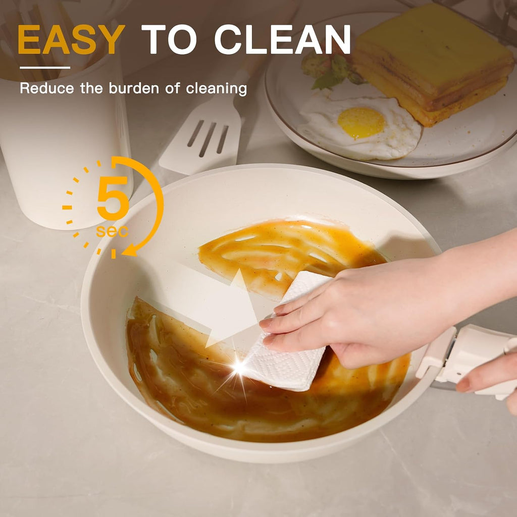 21 Pcs Pots and Pans Set Non Stick, Ceramic Cookware Set Detachable Handle, RV – another angle