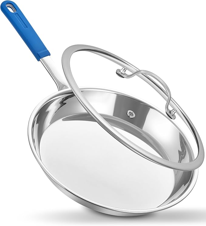 10-Inch Tri-Ply Stainless Steel Skillet with Lid, 2 Quart
