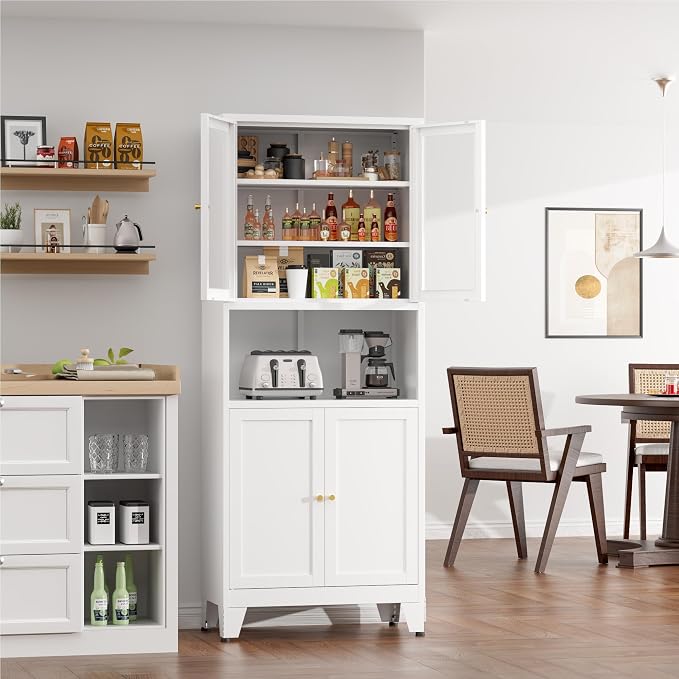 Freestanding Kitchen Pantry Cabinet, 69-Inch Tall Metal, 6-Tier, White