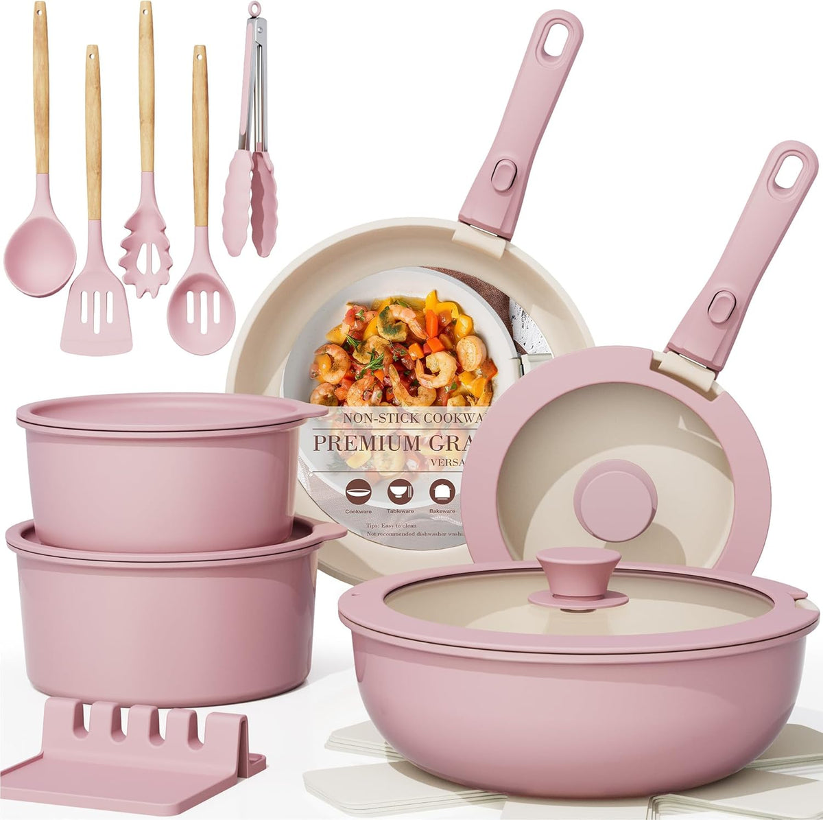 21 Pcs Pots and Pans Set Non Stick, Ceramic Cookware Set Detachable Handle, RV