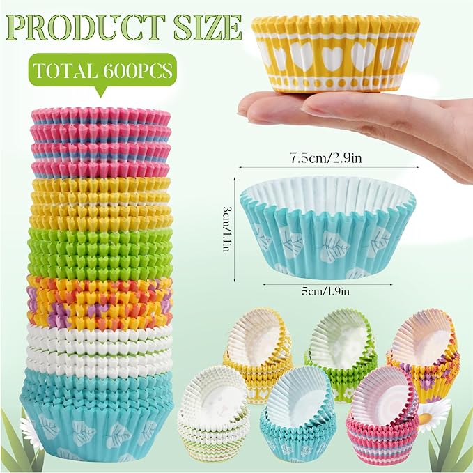Baking Cups, 600 Pieces Easter Paper Cupcake Liners in 6 Designs