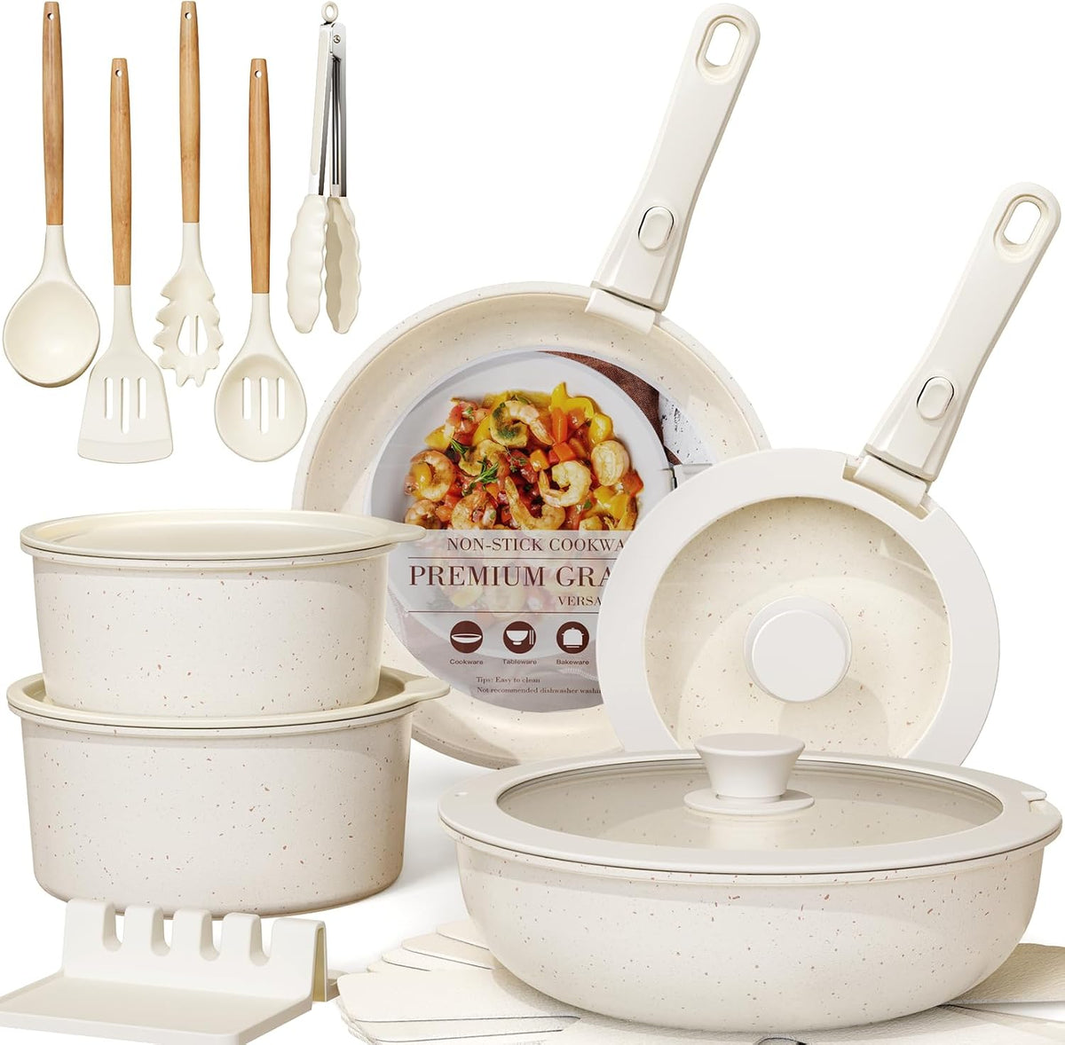 21 Pcs Pots and Pans Set Non Stick, Ceramic Cookware Set Detachable Handle, RV