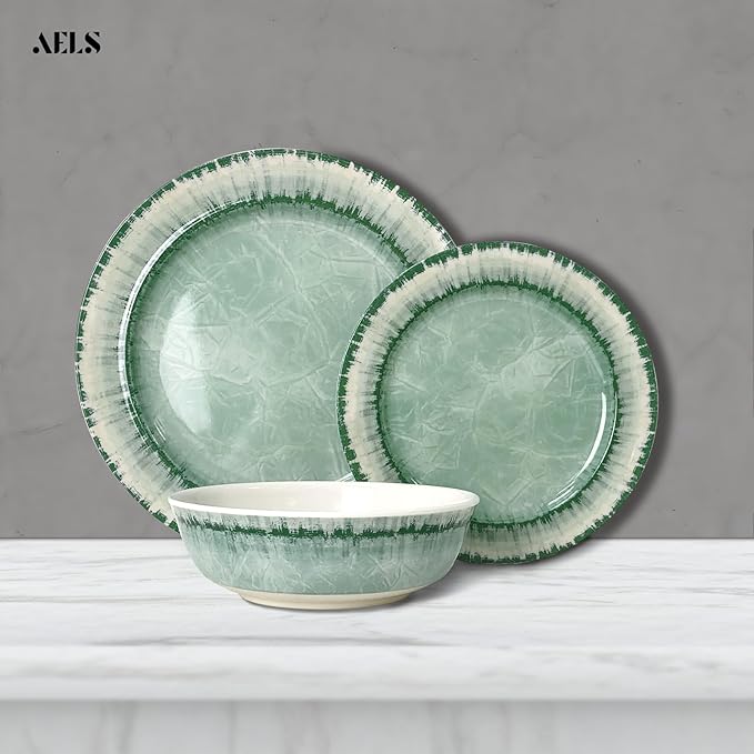 Melamine Dinnerware Set for 4, 12 Pieces, Sage Green Plates and Bowls