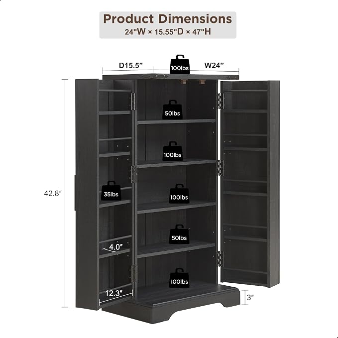 Kitchen Pantry Cabinet with Barn Doors, Black Engineered Wood
