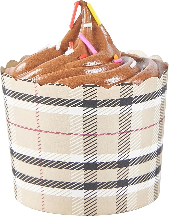 Plaid Paper Baking Cups, 6 Oz Scalloped Cupcake Liners, 200 Count