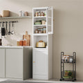 Pantry Cabinet with Glass Doors, 3 Shelves, Tall Slim Metal Frame