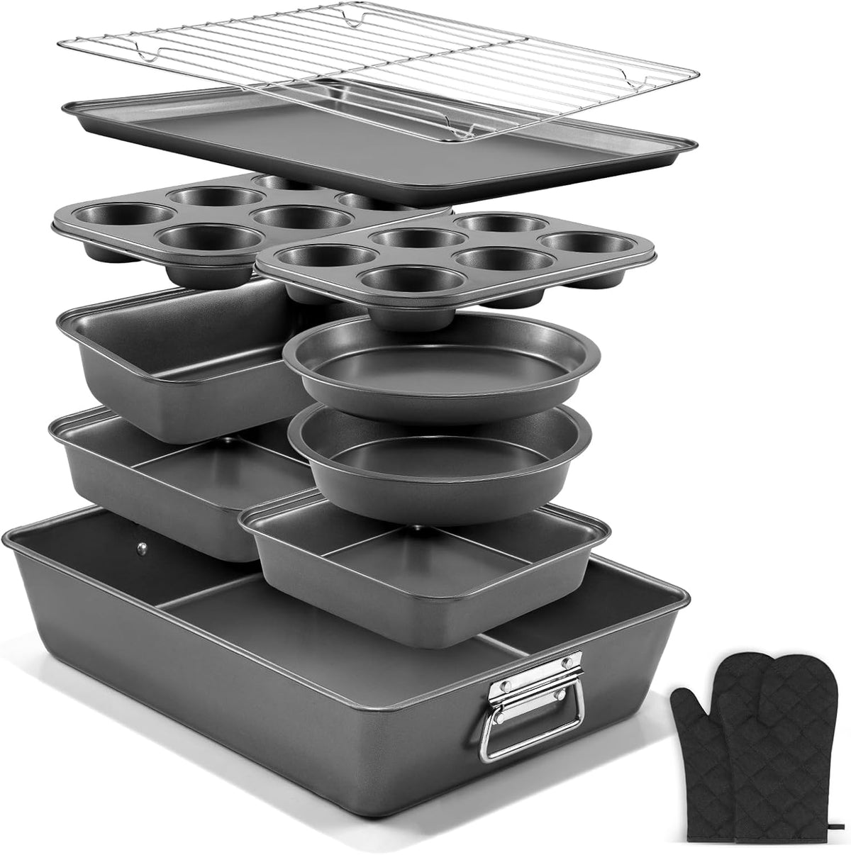 12PCS Nonstick Bakeware Set, Non-Toxic Carbon Steel Baking Pans Set with Wider