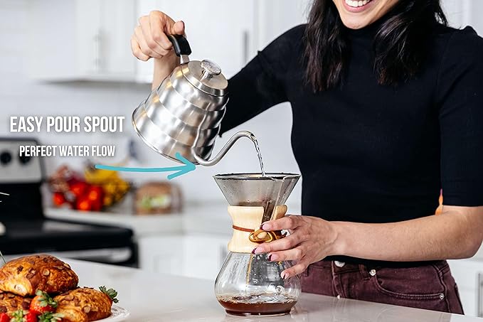 Barista Warrior Pour Over Coffee Kettle with Thermometer – Gooseneck Kettle for Coffee and Tea, Stainless Steel for All Stovetops (Copper Coated, 1.0 Liter, 34 fl oz)
