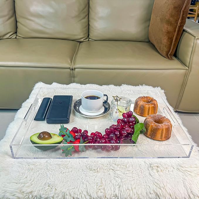 Serving Tray, Clear Acrylic Rectangular, 20 x 14 Inch