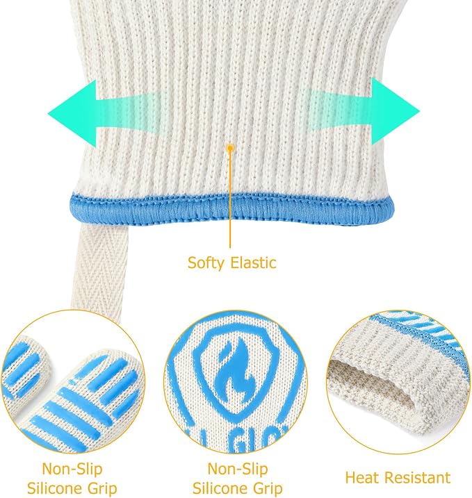 Oven Mitts with Silicone Grip, 1472°F Heat Resistant, Blue Long Cuff