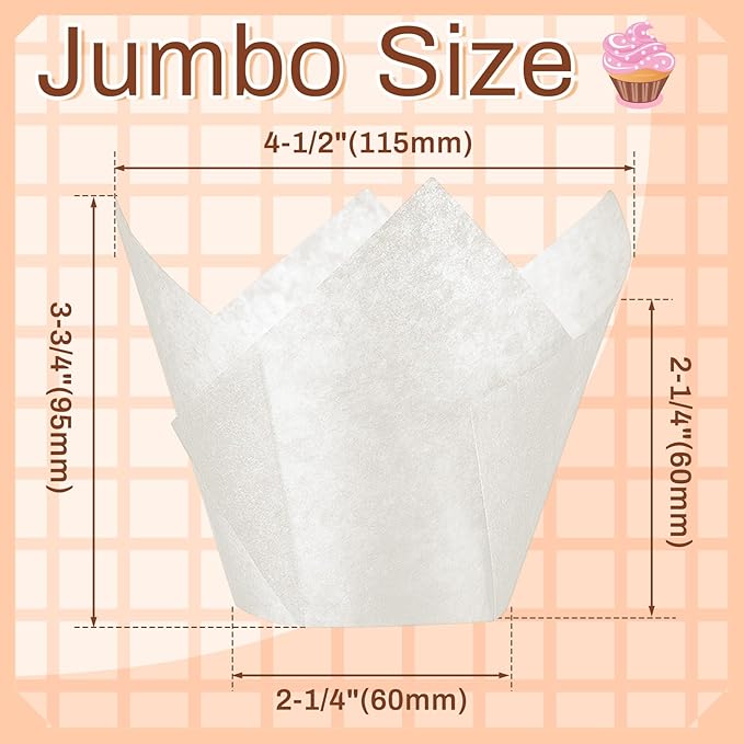 Baking Cups, Jumbo Tulip Paper, 300 Count, Light Brown and White