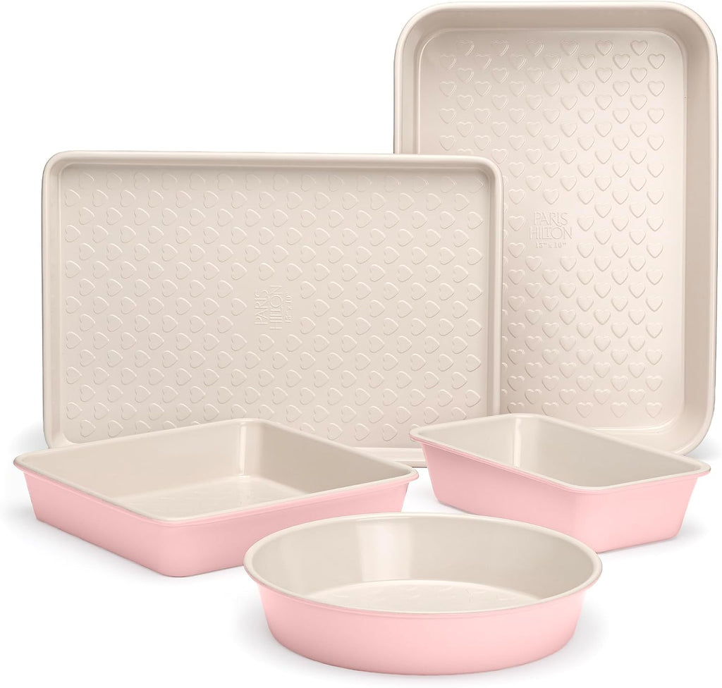 5-Piece Baking Pans Set, Nonstick Heart Pattern Bakeware Set with Heavy Duty