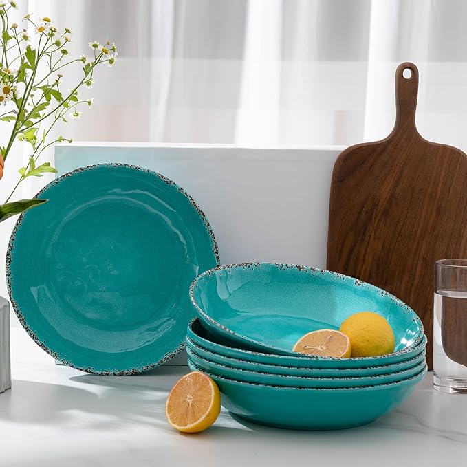 Pasta Bowls, 9-Inch Melamine Set of 6 in Antique Teal