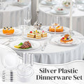 Party Plates Set for 50 Guests in White and Silver Hard Plastic