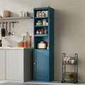 Pantry Storage Cabinet, Tall Slim Metal, 2 Doors, 3 Shelves, Blue