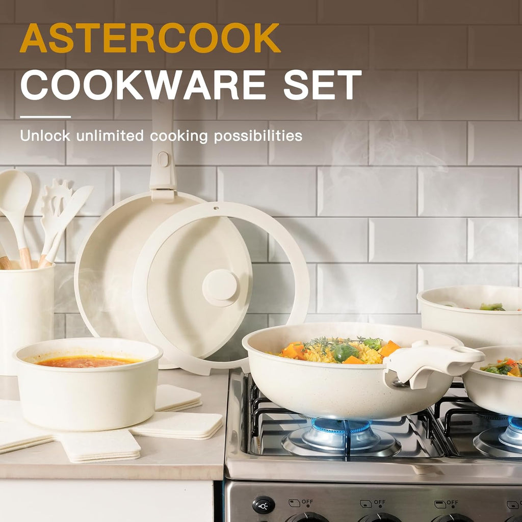 21 Pcs Pots and Pans Set Non Stick, Ceramic Cookware Set Detachable Handle, RV – features