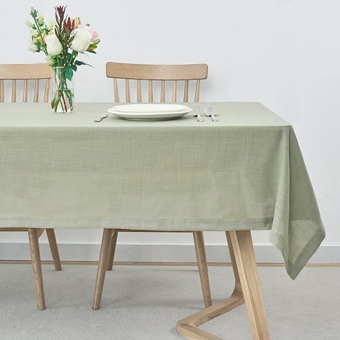 Tablecloth in Sage Green Faux Linen, 60 x 120 Inch Rectangle