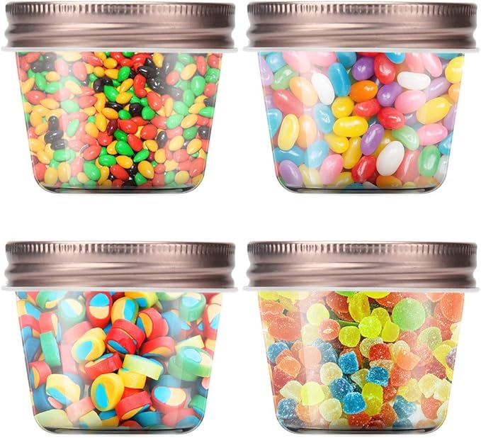 Food Jars 4 oz Plastic 20 Pack with Black Screw-On Lids