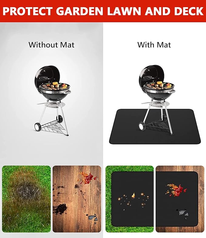 90 x 48 inch Under Grill Mats for Outdoor Grill, Double-Sided Fireproof Deck and Patio Protector Mat, BBQ Mat for Under BBQ, Waterproof Oil-Proof Grill Floor Pads Fire Pit Mat Fireplace Mat