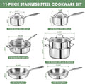 Cookware Set, 11-Piece Stainless Steel with Glass Lids