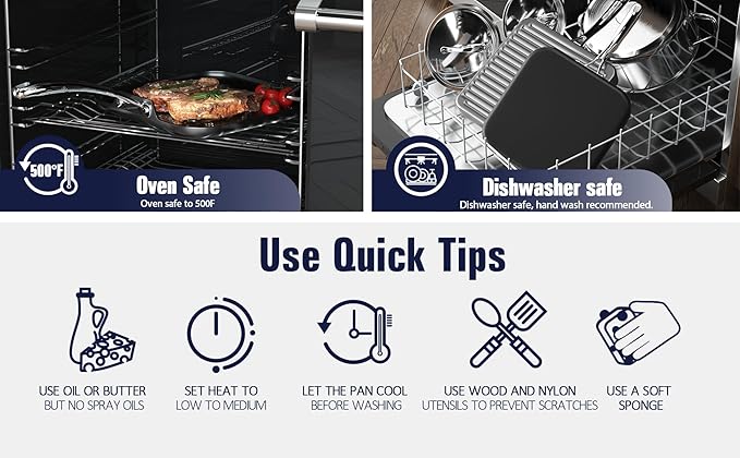 Griddle Pan, Hard Anodized Nonstick Aluminum with Stainless Handle, Black
