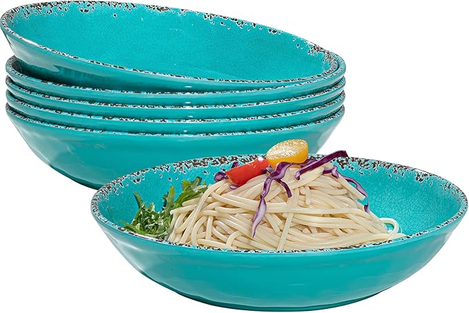 Pasta Bowls, 9-Inch Melamine Set of 6 in Antique Teal