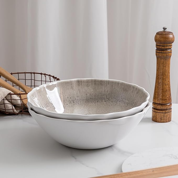 Melamine Serving Bowls, 2-Piece Set, 12-Inch Gray Farmhouse Style