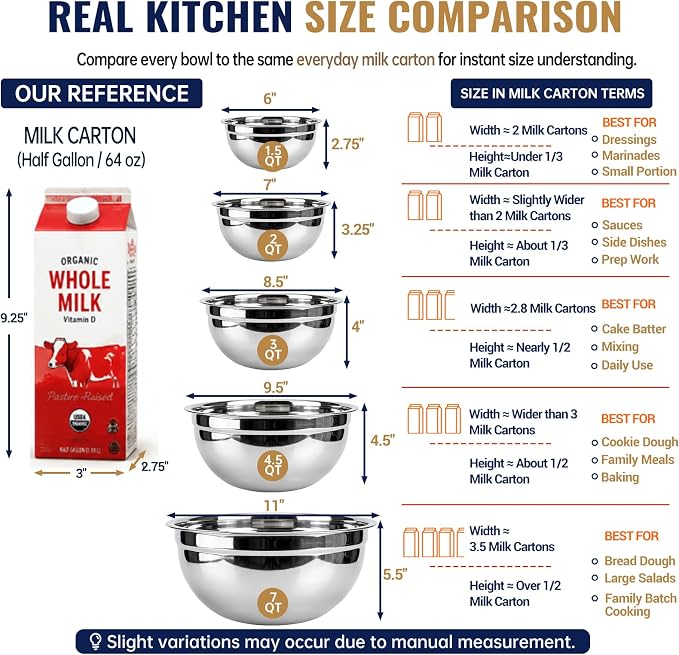 Stainless steel mixing bowls set with lids, 25 pieces, khaki
