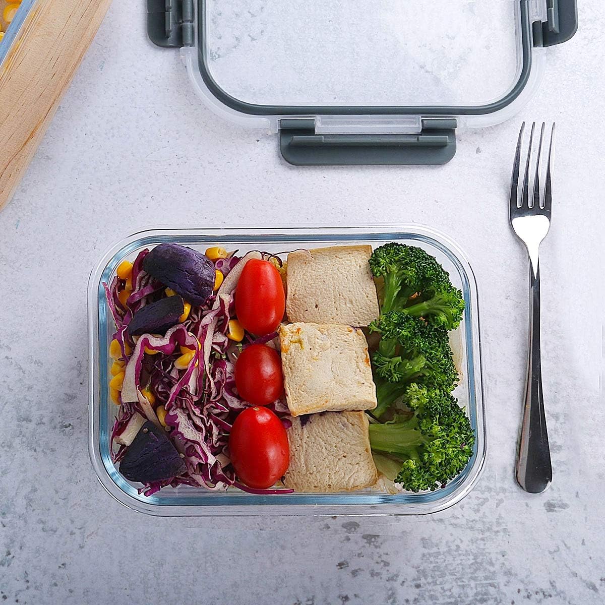 10 Pack Glass Food Storage Containers with Lids, Gray – features