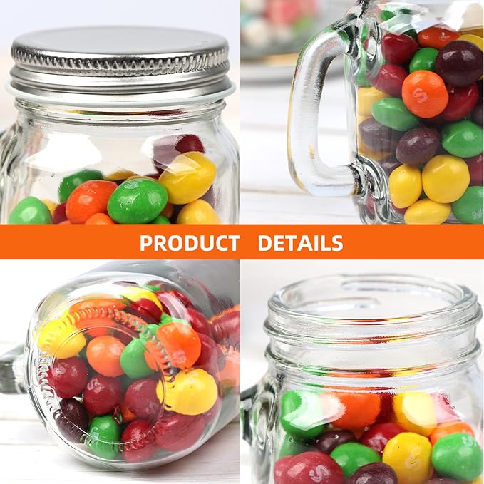 Mason Jar Mugs, 4 oz Glass Jars with Metal Lids, Set of 24