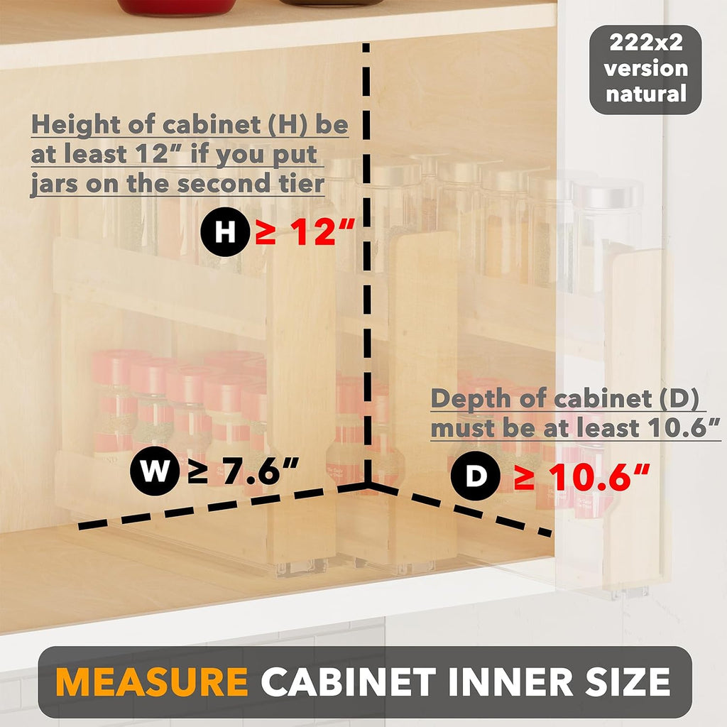 Bamboo Pull Out Spice Rack Organizer for Cabinet, Heavy Duty Slide Out – alternate view