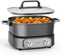 Electric Skillet 6-Quart Hot Pot Nonstick - PFOA-Free Ceramic Coating Pot, 1600W, Timer & 3 Power Settings for Steak, Egg, Ramen