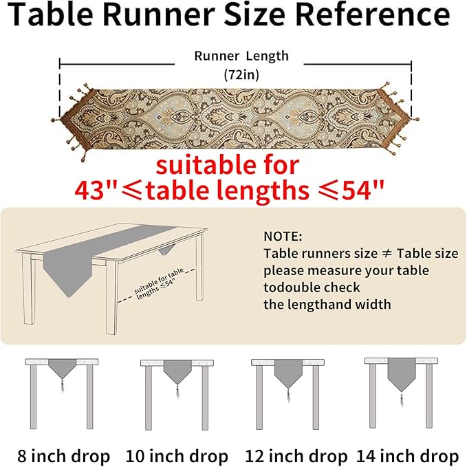 Table Runner Coffee Floral Embroidered 12 x 72 Inch Velvet-Backed
