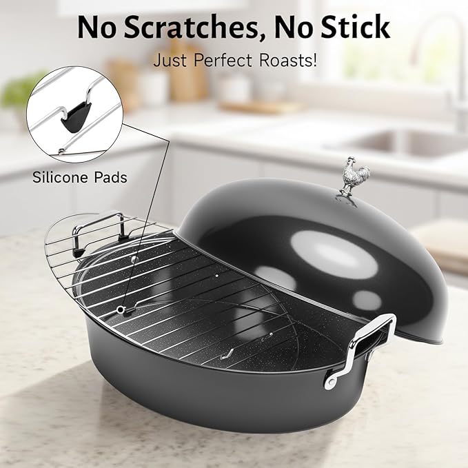 Roasting Pan 32L Oval Carbon Steel with Lid and Rack