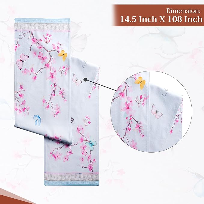Table Runner, Cotton Double Layer, 14.5 x 108 Inches, Blossoms in Spring