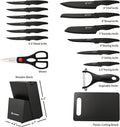 Knife Block Set, 16-Piece, High-Carbon Steel, Black, Dishwasher Safe