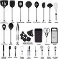 Kitchen Utensil Set, 33 Pieces, Non-Scratch Silicone Heads, Black