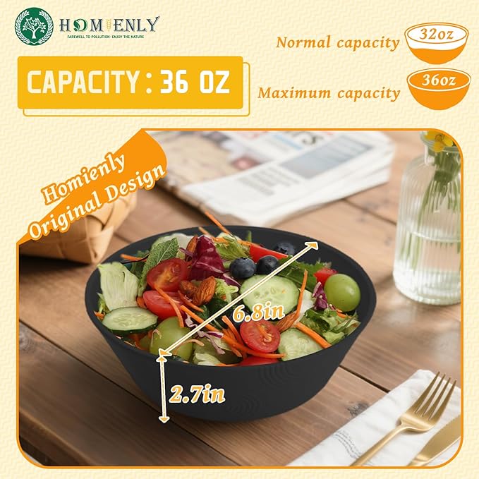 Bowl Set, 6 Pieces Black Wheat Straw Soup and Cereal Bowls