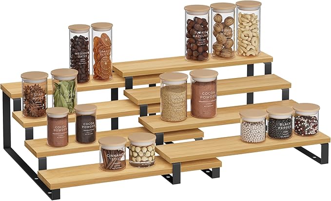 Spice Rack Set of 2 Tiered Risers, Natural Beige and Ink Black