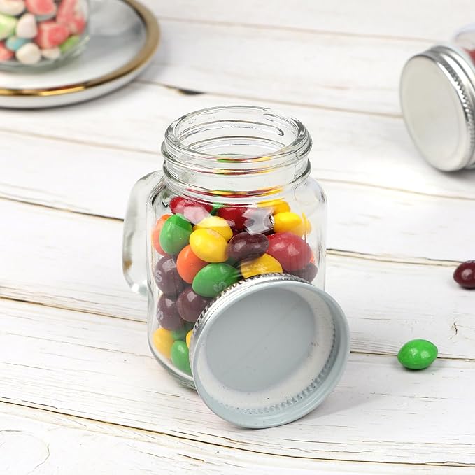 Mason Jar Mugs, 4 oz Glass Jars with Metal Lids, Set of 24
