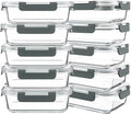 KOMUEE 10 Packs 30 oz Glass Meal Prep Containers,Glass Food Storage Containers with Lids,Airtight Lunch Bento Boxes,Microwave,Freezer and Dishwasher,Gray