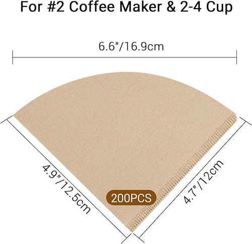 #2 Cone Coffee Filters, 200 Count Pack Size 2-4 Cup Natural Unbleached