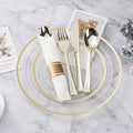Plastic Party Plates Set for 50 Guests, Clear with Gold Rim