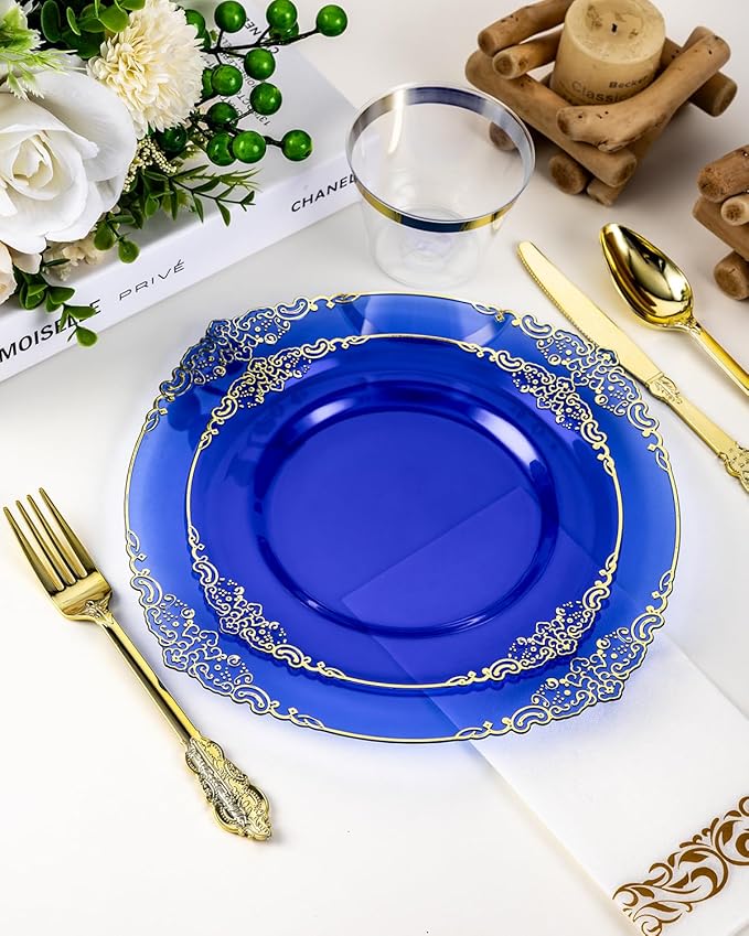 Disposable Plastic Plates, Clear Blue, 350 Pieces for 50 Guests