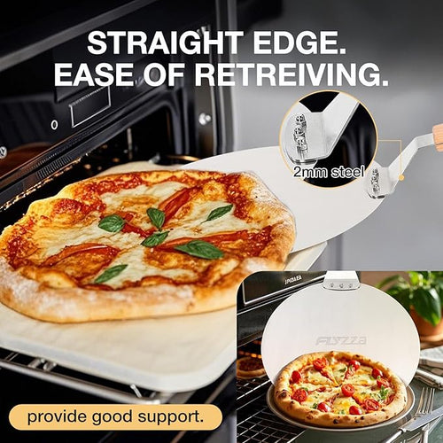 12 Inch Stainless Pizza Peel, Pizza Spatula with Ergonomic Long Wood Handle for Pizza Oven Baking, Turing Peel for Pizza, Dough, Bread Pastry