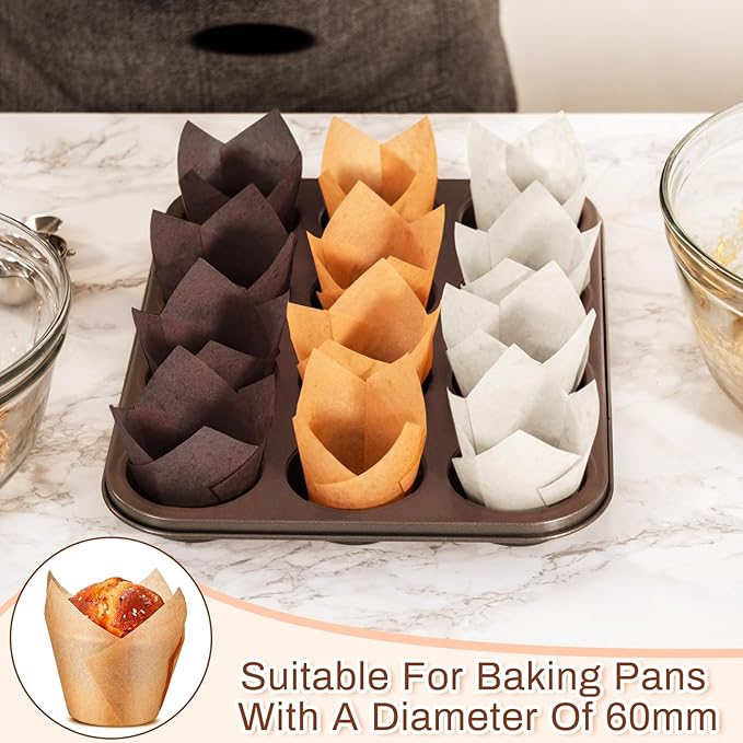 Baking Cups, Jumbo Tulip Paper, 300 Count, Light Brown and White